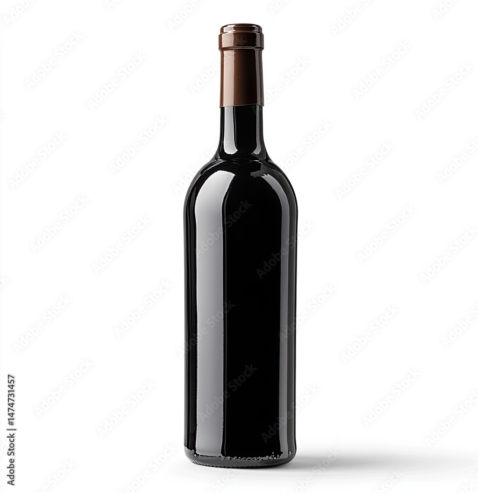 Dark red wine bottle, studio shot, isolated. A dark-colored, glass wine bottle with a dark brown cork or cap Dark red wine bottle, studio shot, isolated. A dark-colored, glass wine bottle with a dark brown cork or cap