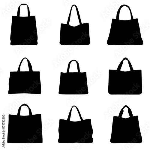 Black and white sillhouette of a fashion bag isolated white background