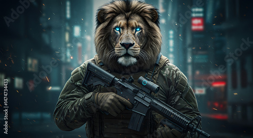 Lion Soldier: A Futuristic Urban Warfare Scene