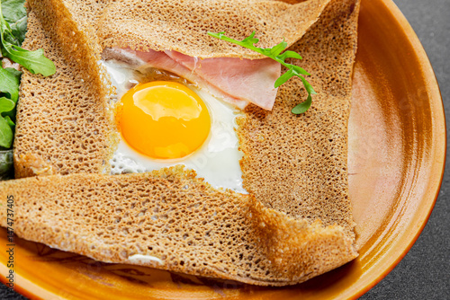 Картината върху платно Galette sarrasin fried egg in crepe Breton galette galette complete fresh delici