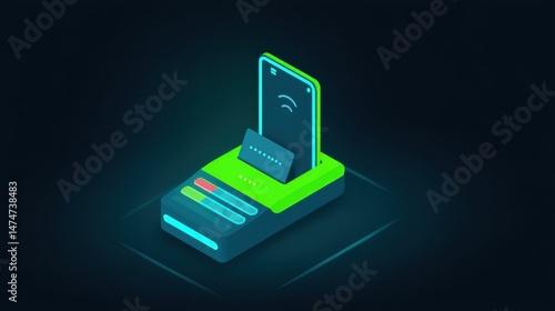 Wallpaper Mural A digital illustration of a contactless payment terminal with a smartphone and credit card, symbolizing modern mobile payments. Torontodigital.ca