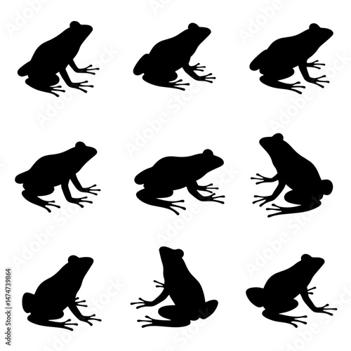 Set frog silhouette isolated vector on white background