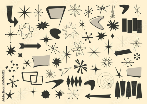 Atomic style vector Pack of different shapes from the fifties