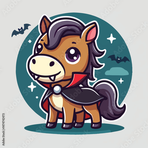 Cute Horse Dracula Vampire Cartoon Vector Icon Illustration