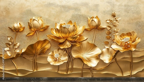 Gold Lotus Flowers Decorative Design