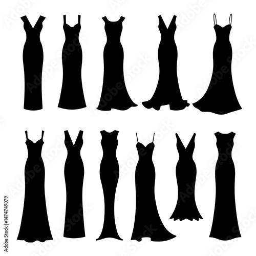 set of female fashion dress isolated on white background