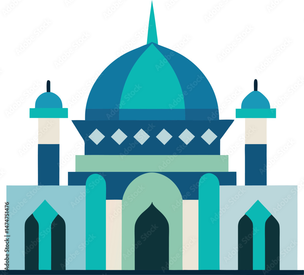 Modern Islamic Flat Mosque Illustration , Clean Vector Design, Islamic Architecture Vector Art Modern Islamic Flat Mosque Illustration , Clean Vector Design, Islamic Architecture Vector Art