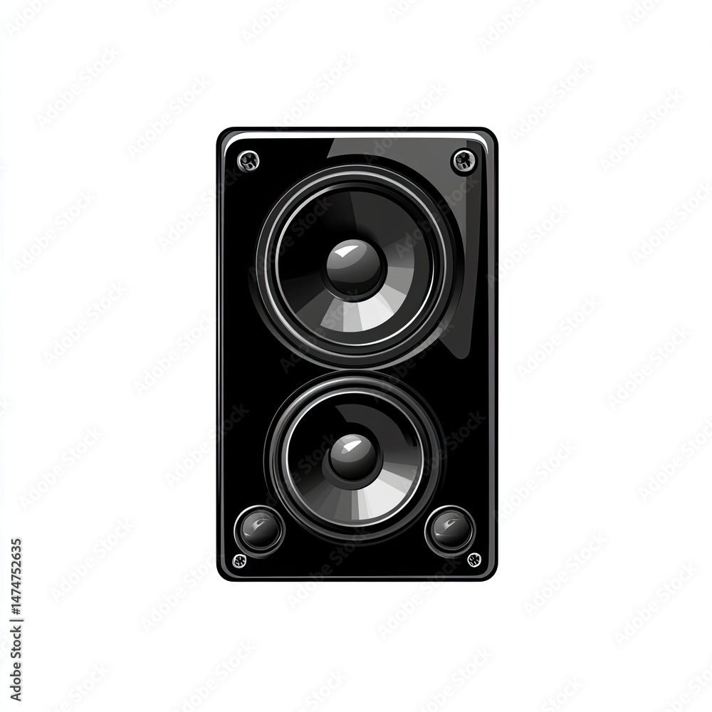 A black rectangular speaker with two visible woofers. Glossy finish A black rectangular speaker with two visible woofers. Glossy finish