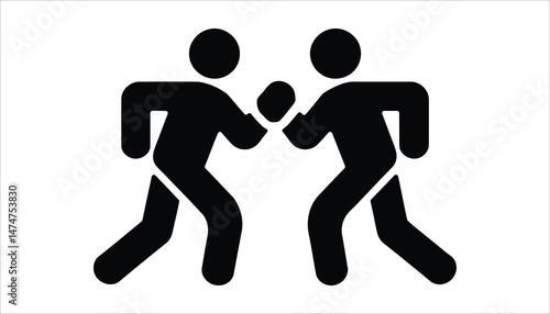 Boxing Icon with Two Silhouettes Sparring in a Match