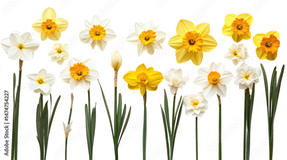 Fototapeta premium Collection of Isolated Yellow Cosmos Flowers on Transparent Background