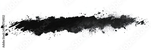 Abstract black ink splatter, horizontal brushstroke