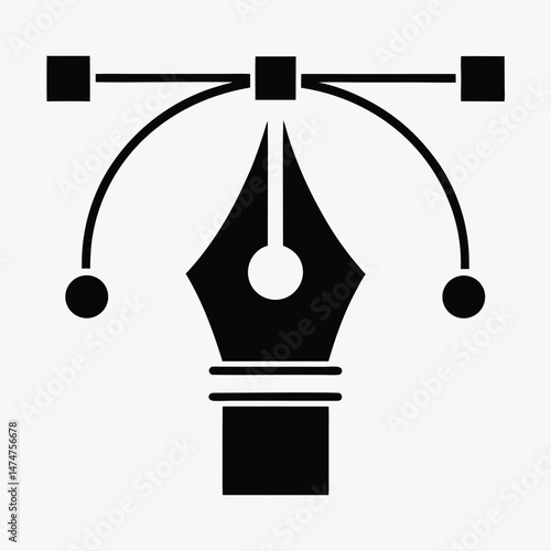 Vector Pen Tool Icon Isolated on Light Background for Graphic Design and Digital Illustration
