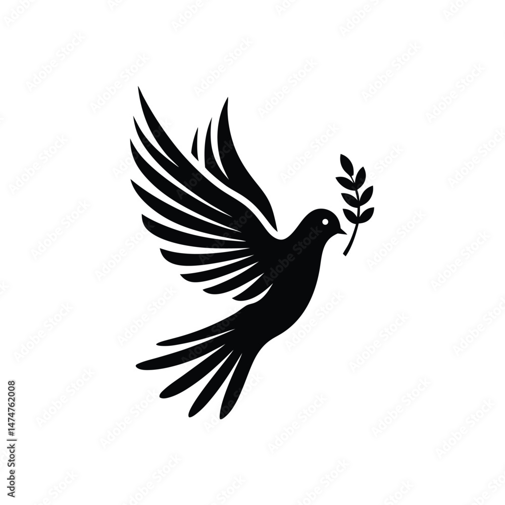 Fototapeta premium Silhouette of Dove with Olive Branch – Peace Symbol Vector Icon