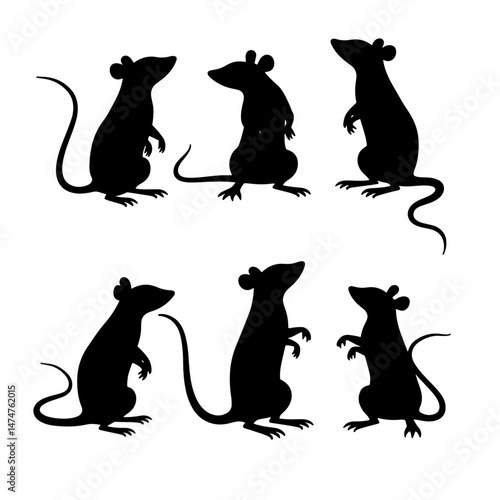 Set mouse silhouette isolated vector on white background