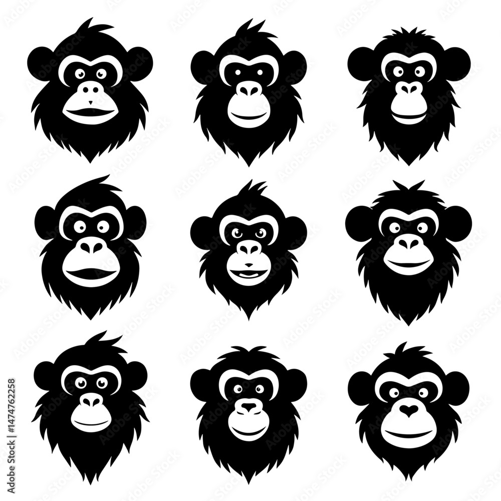 Fototapeta premium Set monkey silhouette isolated vector on white background