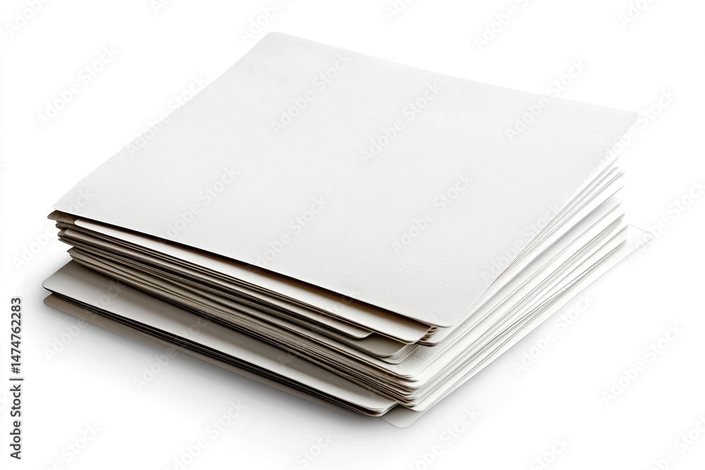 A stack of blank, square sheets of white paper. Several sheets are visible, creating a slightly uneven, compressed pile. The paper is smooth and appears to be standard writing paper A stack of blank, square sheets of white paper. Several sheets are visible, creating a slightly uneven, compressed pile. The paper is smooth and appears to be standard writing paper