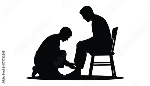 Helping Hands Silhouette Vector. Person Assisting Another on Chair.