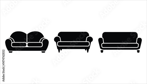 Sofa Silhouette Icon Set. Modern and Classic Couch Vector Collection.