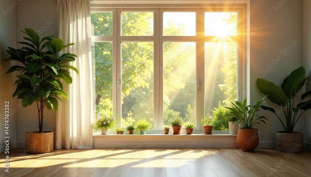 Fototapeta premium Sunlight streaming through energy efficient windows, heating, cooling