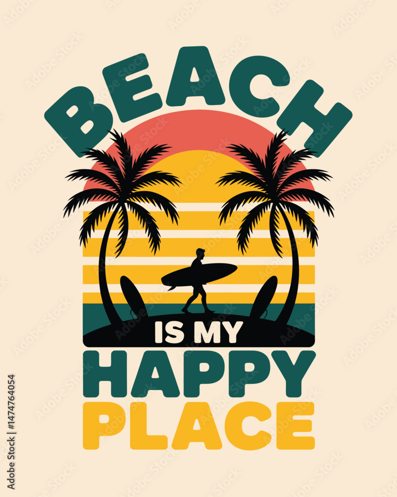 Naklejka premium Summer Beach Vector Art & Illustration, Tropical Beach T-Shirt Design