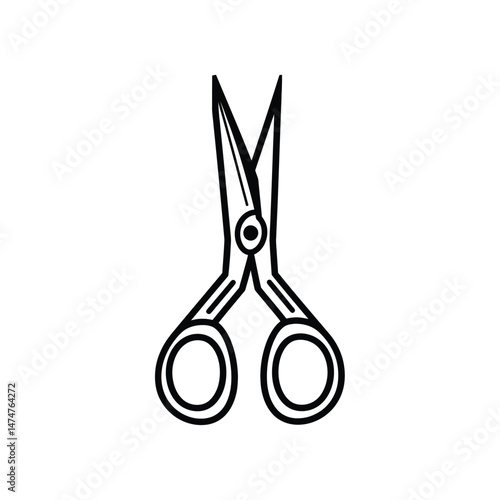 A pair of open sharp scissors rests against a stark white backdrop, isolated