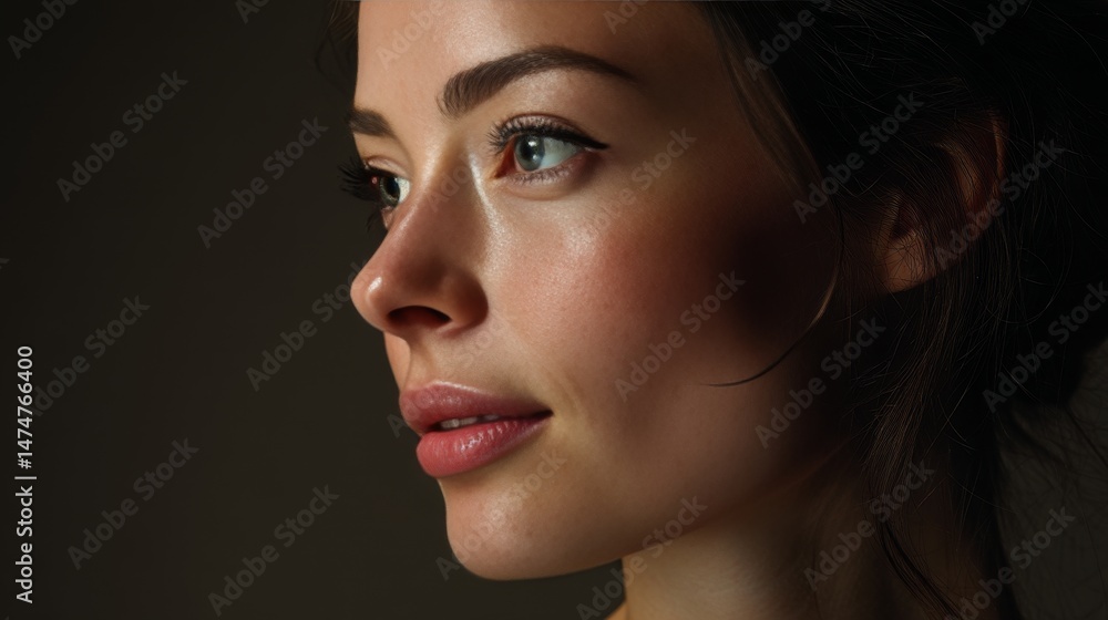 Fototapeta premium portrait for beauty clinic, cinematic side lighting, face without make-up, natural skin