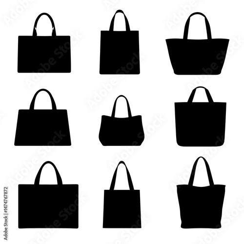 Black and white sillhouette of a fashion bag isolated white background
