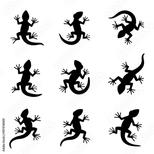 Set lizard silhouette isolated vector on white background 