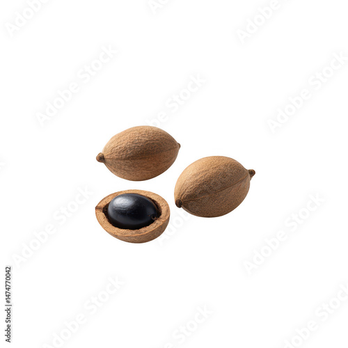 Black sapote fruits isolated on transparent background