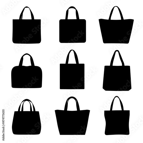 Black and white sillhouette of a fashion bag isolated white background
