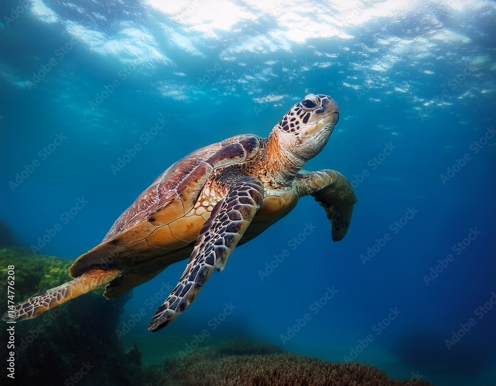 Obraz premium turtle swimming in the sea sea turtle in the deep ocean