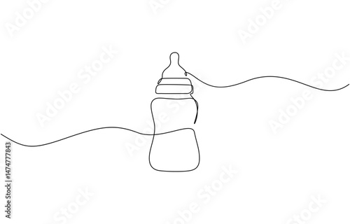 Continuous editable line drawing of baby bottle. Baby milk bottle, Baby drink bottle outline vector illustration. Editable stroke.