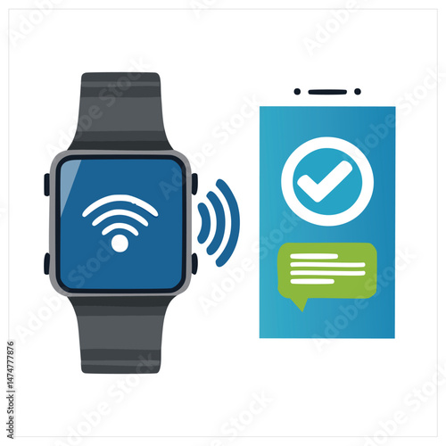 Fitness Smartwatch Syncing Data with Smartphone Vector