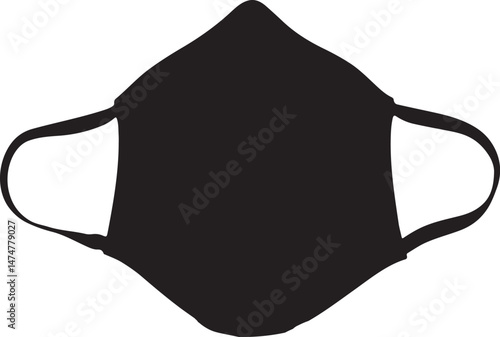 Black face mask silhouette with ear loops isolated on a white background for safety