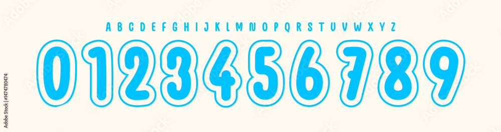 Fototapeta premium Playful Bubble Outline Number Font, Fun Rounded Alphabet for kids books, cartoons letters for birthday card, hoodie or jersey logo of sports teams. Perfect for happy visuals. Vector Illustration.