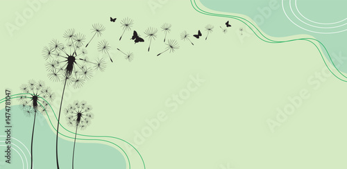 Vector illustration dandelion seed blowing in the wind.