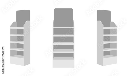 promotional display shelf stand set vector illustration isolated on white background.