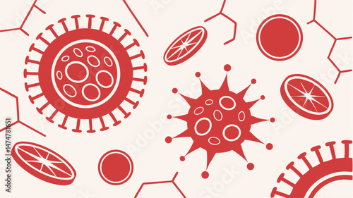 Red Illustrated Diagram of Viruses and Molecules