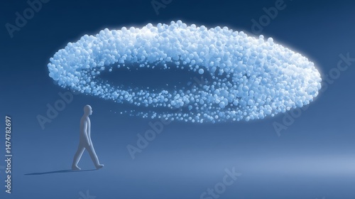 Wallpaper Mural Human Silhouette Walking Under Cloud of Floating Health Sensors in a Digital Atmosphere Torontodigital.ca