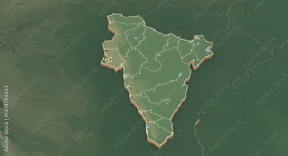 Map of a Country with Administrative Borders, Illustration Map of a Country with Administrative Borders, Illustration