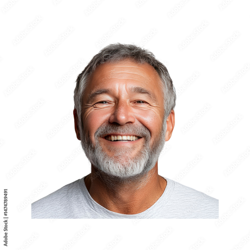Obraz premium Happy Mature Man with Gray Hair and Beard Smiling Broadly