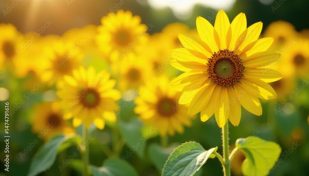 Vibrant yellow sunflowers in full bloom, basking in sunlight , environment, petals, astreaceae Vibrant yellow sunflowers in full bloom, basking in sunlight , environment, petals, astreaceae