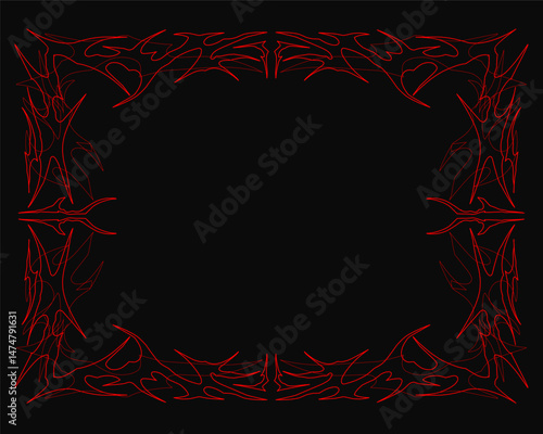 Tribal symmetrical fire frame in red gothic abstract shape free-hand style vector design