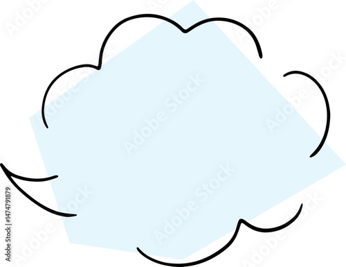 speech empty thought cloud hand drawn broken black outlines with a polygonal light blue fill carelessly placed