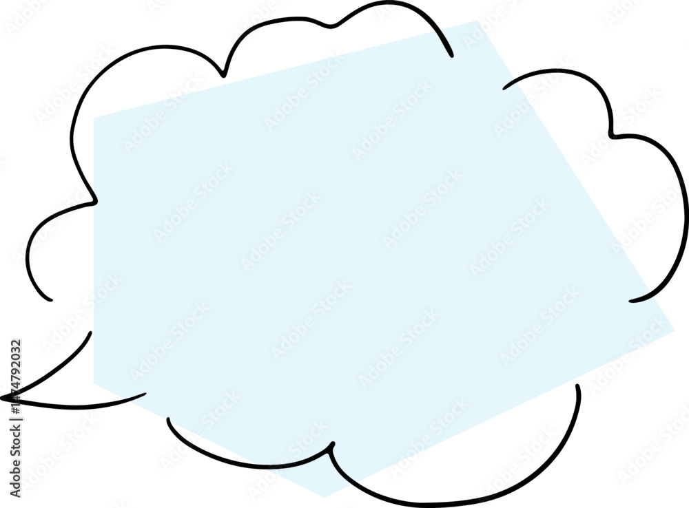 Fototapeta premium balloon thought cloud hand drawn broken black outlines with a polygonal light blue fill carelessly placed