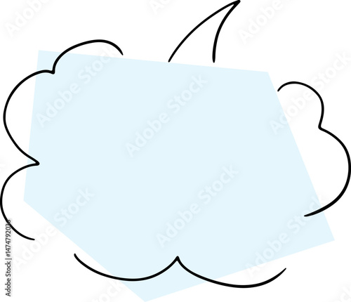 one thought cloud hand drawn broken black outlines with a polygonal light blue fill carelessly placed