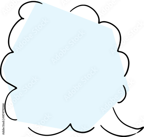 thoughts cloud hand drawn broken black outlines with a polygonal light blue fill carelessly placed