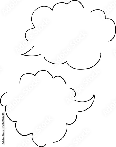 two cumulus thought clouds hand drawn broken black outlines