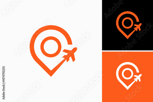 Pin Location with Plane Vector Logo Premium 