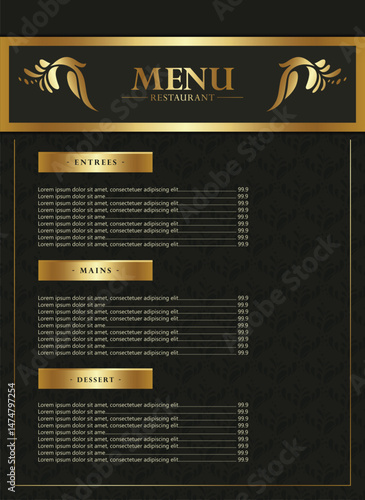 stylish and luxurious restaurant menu template